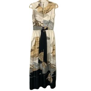 Vintage 1960s-70s Hilo Hattie Size 10 Sleeveless Hawaiian Tie Waist Midi Dress